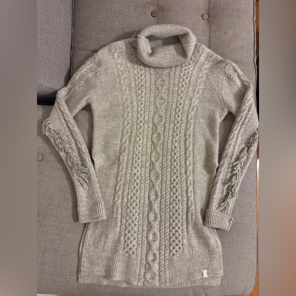 Kit and Ace Cashmere Fringe Turtleneck Tunic Black Sweater Small